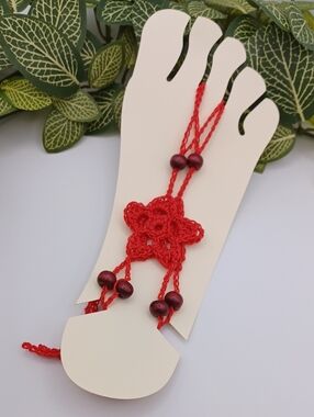 Handmade Crochet Flower Barefoot Sandals in Bright Red